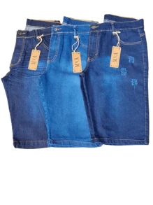 Kit 3 Men's Bermuda Jeans With Elastane Cheap Direct From The Factory Sizes 36 To 56 - 藍色 - 查看 2