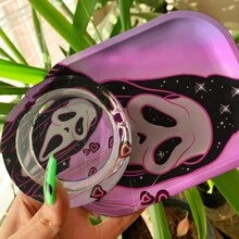 1 conjunto/2 peças de cinzeiro de vidro de desenho animado e conjunto de bandeja decorativa, 2 peças - Design de jardim de desenho animado, sem bateria, ideal para decoração de casa e presentes para meninos, corações de dia dos namorados, dia dos namorados feminino - Multicolorido - Ver 1