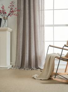 Bubaba 1 件咖啡色提花遮光窗帘，波西米亚北欧针织条纹镂空设计，适用于卧室装饰，隐私窗帘适用于厨房、卧室、餐厅、客厅，可用于季节性节日装饰 - 咖色 - 查看 5