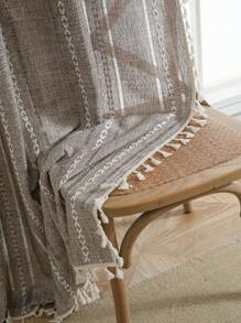 Bubaba 1 件咖啡色提花遮光窗帘，波西米亚北欧针织条纹镂空设计，适用于卧室装饰，隐私窗帘适用于厨房、卧室、餐厅、客厅，可用于季节性节日装饰 - 咖色 - 查看 10