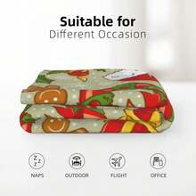 1 件创意圣诞铃铛和糖果设计法兰绒毛毯，柔软毛绒保暖毯，适合床上、办公室沙发 - 多色 - 查看 9