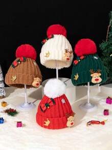 1 pieza Gorro de punto con cuernos de reno para niños, gorro de invierno cálido unisex para niños, regalos de Navidad para niños y niñas - 1PC - Ver 2