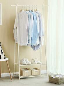 SONGMICS Kleiderständer, Garderobenständer, Garderobe, 2 Ablagen für Schuhe und Boxen, Metallgestell, platzsparend, ideal für Schlafzimmer, Flur und Büro, cremeweiß - Weiss - Übersicht 1