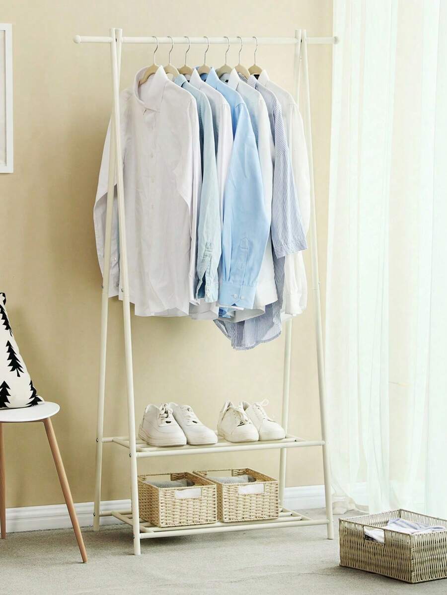 SONGMICS Kleiderständer, Garderobenständer, Garderobe, 2 Ablagen für Schuhe und Boxen, Metallgestell, platzsparend, ideal für Schlafzimmer, Flur und Büro, cremeweiß - Weiss - Übersicht 1