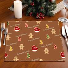 4 件圣诞派对西式餐桌垫，3D 姜饼人设计，隔热餐具杯垫 - 彩色 - 查看 6