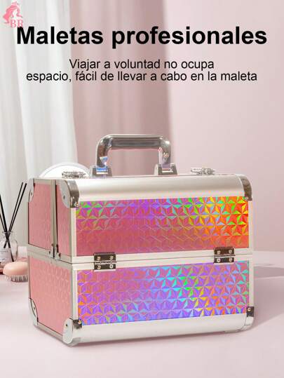 1 unidad de caja de maquillaje profesional, caja portátil multifuncional de mano, caja de almacenamiento de herramientas de belleza, caja de organización de productos de cuidado personal, caja de almacenamiento de productos de maquillaje para mujeres, caja de maquillaje específica para maquilladores, caja de almacenamiento de gran capacidad y múltiples niveles para viajes.