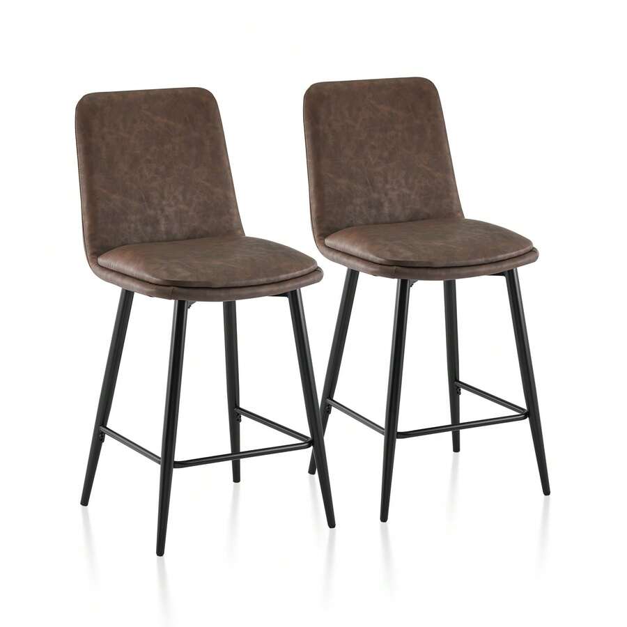 CLIPOP Kitchen Barstools Set Of 2 Faux Leather With Metal Frame