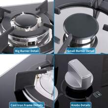 IsEasy WEHIMO 60CM Gas Hob Glass Built-In Hob Gas Cooker 4 Burners Built-In Oven