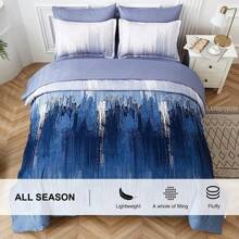 7 Pieces Comforter Set Queen King Navy Blue Bed In A Bag Abstract Gradient Comforter Dusty Blue Soft Microfiber Bedding Sets With Comforter, Flat Sheet, Fitted Sheet, Pillow Shams,Pillowcases - 藏蓝色 - 查看 5