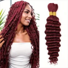 Burgundy Human Braiding Hair 2 Bundle 100g 14-28 Inch Deep Wave Bulk Human Hair For Braiding 99j Brazilian Virgin Human Hair Extensions For Boho Braids Wet And Wavy Human Hair For Micro Braiding No Wef
