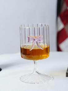 1 件蝴蝶结条纹短玻璃杯，3D 蝴蝶结装饰高脚玻璃果汁/鸡尾酒杯，适合女士，适用于餐厅、客厅、咖啡厅、派对 - 蝴蝶結條紋矮杯 - 查看 5