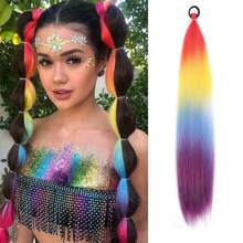 26 Inch Ponytail Hair Extensions With Elastic Band, Straight Smooth Wrapped Braid Extensions, Natural Soft Synthetic Hair, Sexy Ombre Color, Halloween - Multicolor - View 6
