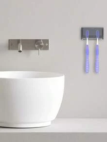 1 Giá treo bàn chải đánh răng gắn tường có nắp đậy, thích hợp cho phòng tắm, giá treo bàn chải đánh răng tự dính màu xám, hộp đựng bàn chải đánh răng, thích hợp cho phòng tắm vòi sen, xe RV, xe cắm trại, phòng tắm. - Xám - Xem 3