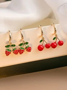 1 Cặp bông tai hình quả dâu tây và anh đào dễ thương cho bé gái, ngọt ngào và hợp thời trang dành cho thanh thiếu niên - Nhiều màu - Xem 2