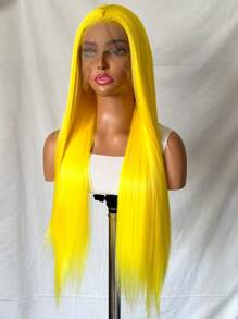 13*4 Long Straight Synthetic Lace Front Wig, Hairline Pre-Plucked Natural-Looking Heat Resistant Fiber Wig, Suitable For Fashionable Women (Yellow) - Yellow - View 4