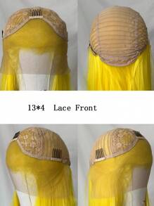 13*4 Long Straight Synthetic Lace Front Wig, Hairline Pre-Plucked Natural-Looking Heat Resistant Fiber Wig, Suitable For Fashionable Women (Yellow) - Yellow - View 8