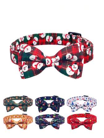 1pc Christmas Pet Collar, Soft Breathable Adjustable Dog Bow Tie With Quick Release Buckle And Detachable Bow, Suitable For Medium/Large Dogs Christmas Gift, Washable