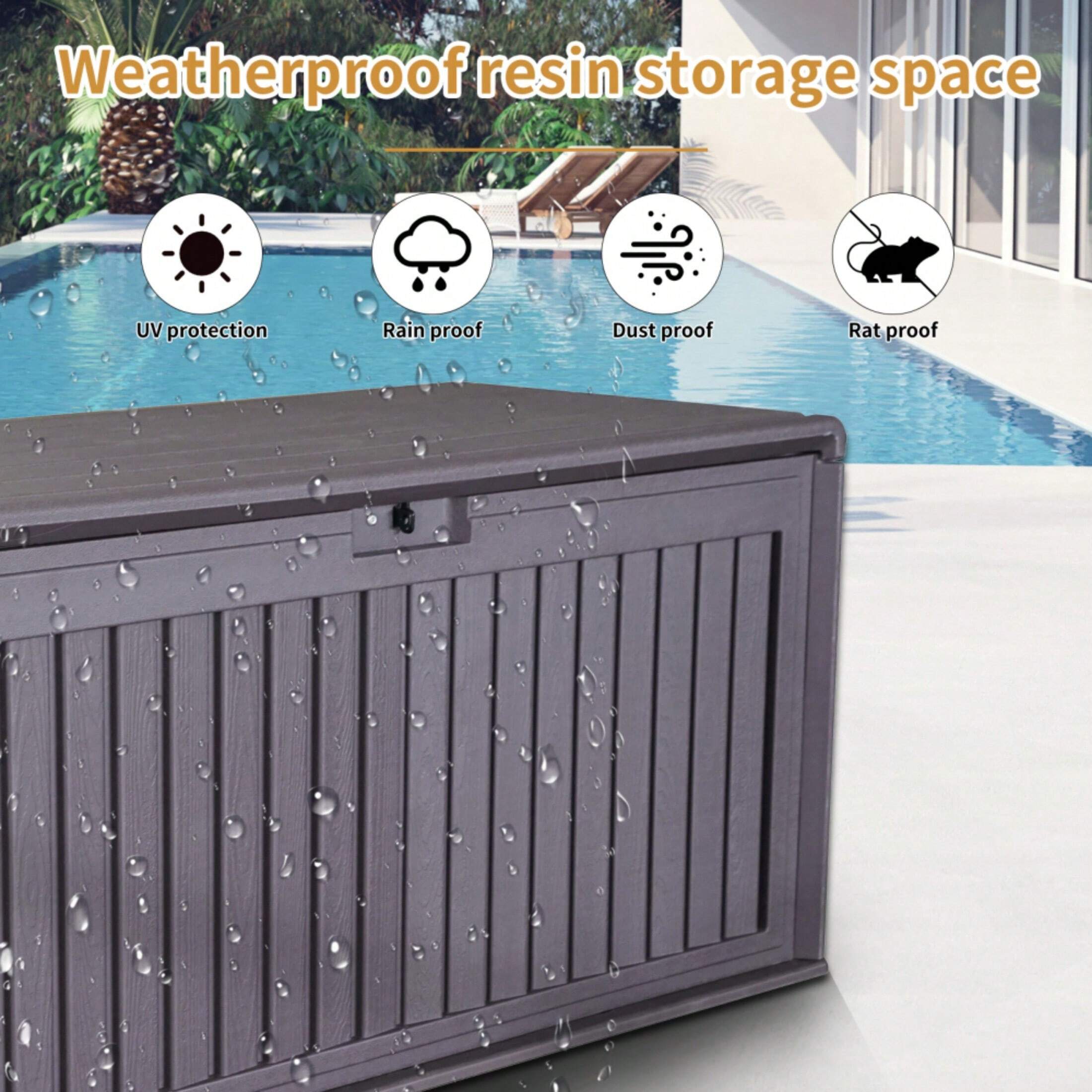 FKZNPJ 100 Gallon Resin Outdoor Deck Box Waterproof Plastic Patio
