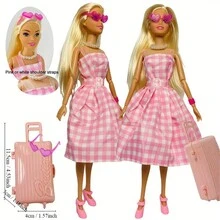 Bộ 7 món/Bộ phụ kiện búp bê phim 11,5 inch bao gồm: Váy hồng, Trang phục du lịch, Quần áo, Kính, Giày, Vòng cổ, Vòng tay (Không bao gồm búp bê), Quà tặng sinh nhật/Giáng sinh - Nhiều màu - Xem 4