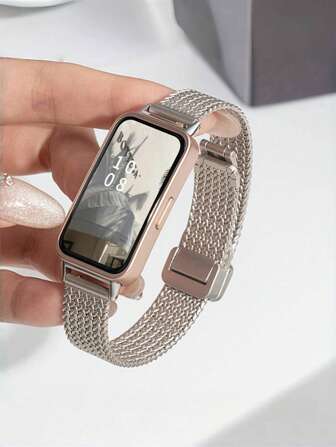 1pc Minimalist Metal Magnetic Watch Strap Compatible With Huawei Band 10/9/8/7 NFC Version