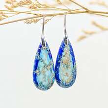 1 对波西米亚风格水滴双色玛瑙石吊坠耳环，复古天然石耳环 - 銀色 - 查看 8