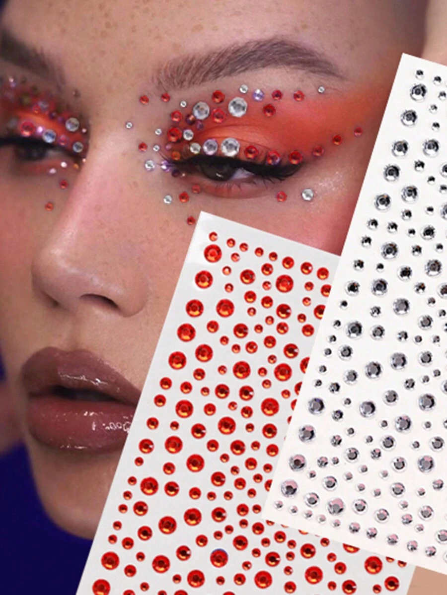 2PCS Miếng dán kim cương lớn 3D nhiều màu sắc, Trang trí mặt đá quý cho phụ nữ, Quà tặng lễ hội DIY Bóng trang điểm tiệc âm nhạc, Thích hợp cho tóc/mắt/mặt/cơ thể - Nhiều màu - Xem 1