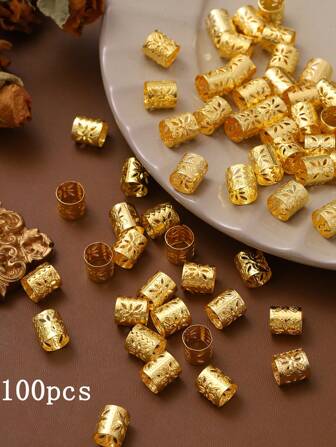 100pcs Aluminum Children Hair Cuffs, Colorful Braiding Crimp Beads, Hip Hop Punk Hair Accessories, Party Event Hair Decorations