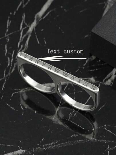 1 stycke fashionabel design av rostfritt stål med två fingrar anpassningsbar textring lämplig för män och kvinnor att bära dagligen, semester, datum, förlovning, present, smycken