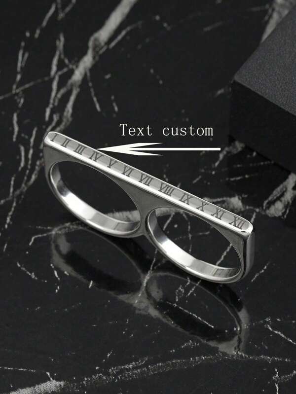 1 Stück modischer Edelstahl-Design-Ring für 2 Finger, individuell beschriftbar, geeignet für tägliches Tragen, Feiertage, Dates, Verlobung, als Geschenk, Schmuck für Damen und Herren