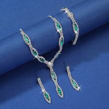 Bộ 4 món/Bộ trang sức vòng cổ, hoa tai, vòng tay đính pha lê tối giản thời trang dành cho nữ, thích hợp cho đám cưới, tiệc tùng và đeo hàng ngày - Cùng một phong cách trong nhiều màu sắc - Xem 8