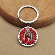玫瑰圣母玛利亚圆形水晶钥匙扣、包包吊坠、汽车钥匙扣 - 多色 - 查看 1