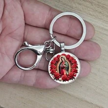 玫瑰圣母玛利亚圆形水晶钥匙扣、包包吊坠、汽车钥匙扣 - 多色 - 查看 3