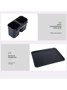 Escurridor de Platos Escurridor de Platos Escurridor de Platos con Bandeja de Goteo, Escurridor de Platos con Soporte para Utensilios, 2 Niveles para Almacenamiento en encimera - Negro - Ver 7