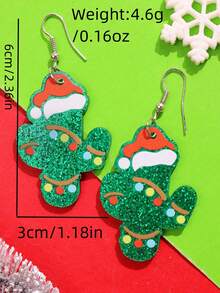 1 对圣诞节趣味个性化趣味时尚可爱卡通闪亮彩色圣诞帽和仙人掌亚克力耳环，女士节日派对珠宝 - 彩色 - 查看 5