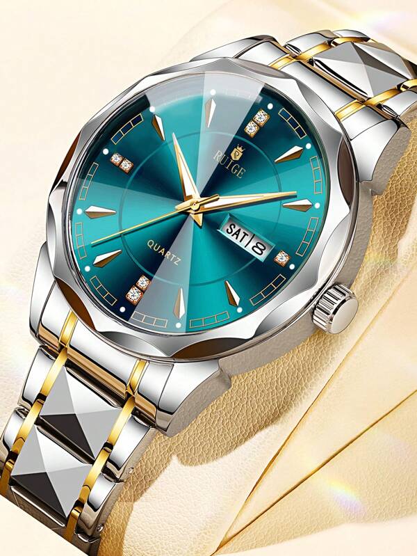 RUIGE RUIGE Business Men's Quartz Watch Luminous Calendar Durable Stainless Steel Strip Exquisite Rhinestone Inlaid Men's Watch - Ideal Choice For Valentine's Day Gift