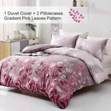 3 Pieces Double King Size Bohemian Duvet Cover Green/Purple/Blue/Teal Colorful Boho Bedding Set With 2 Pillowcases Soft Microfiber Moroccan Bed Cover For  Autumn, All Season, Bed Room Decor, Christmas Gifts, Halloween - Pink Leaves - View 4