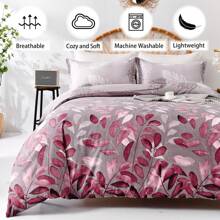 3 Pieces Double King Size Bohemian Duvet Cover Green/Purple/Blue/Teal Colorful Boho Bedding Set With 2 Pillowcases Soft Microfiber Moroccan Bed Cover For  Autumn, All Season, Bed Room Decor, Christmas Gifts, Halloween - Pink Leaves - View 2