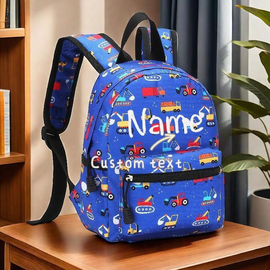1 chiếc Ba lô hoạt hình nhẹ chống mệt mỏi in họa tiết cá nhân cho trẻ em (Xe tải màu xanh) dành cho nữ - Xanh đậm - Xem 1