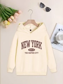 1pc Tween Girls Casual Printed Pullover Hooded Sweatshirt, Student Youth Winter Outfit Thick Thermal Lined Long Sleeve Top - Timeless Hoodie, Suitable For Everyday Wear