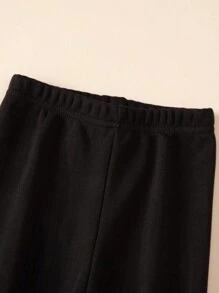Young Girls Thermal Lined Heart Print Elastic Waist Warm Leggings - Black - View 3