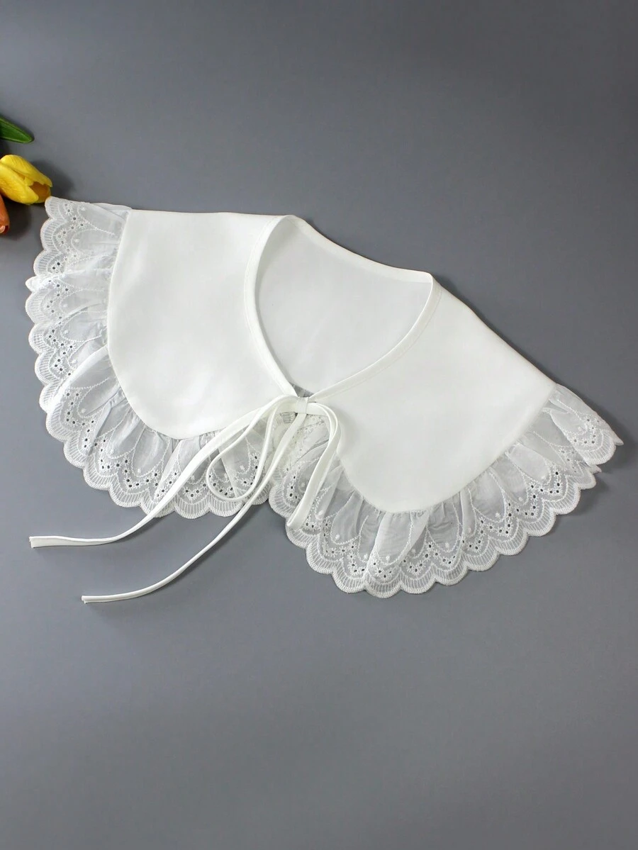 1 件荷叶边假领披肩，休闲百搭宫廷风复古领口肩部装饰，适合女性全年穿着 - 白色 - 查看 1