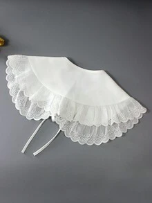 1 件荷叶边假领披肩，休闲百搭宫廷风复古领口肩部装饰，适合女性全年穿着 - 白色 - 查看 5