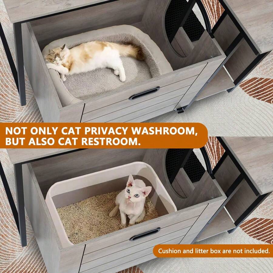 Cat Litter Box Enclosure Furniture With Flower Stand, Corner Wooden Cat