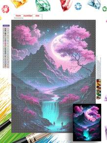 1 set Kit de peinture de diamant avec paysage de fleurs de cerisier, convient aux passionnés de DIY, décoration pour salon, chambre, cuisine, bureau, café, cadeau parfait et décoration - Multicolore - Voir 1