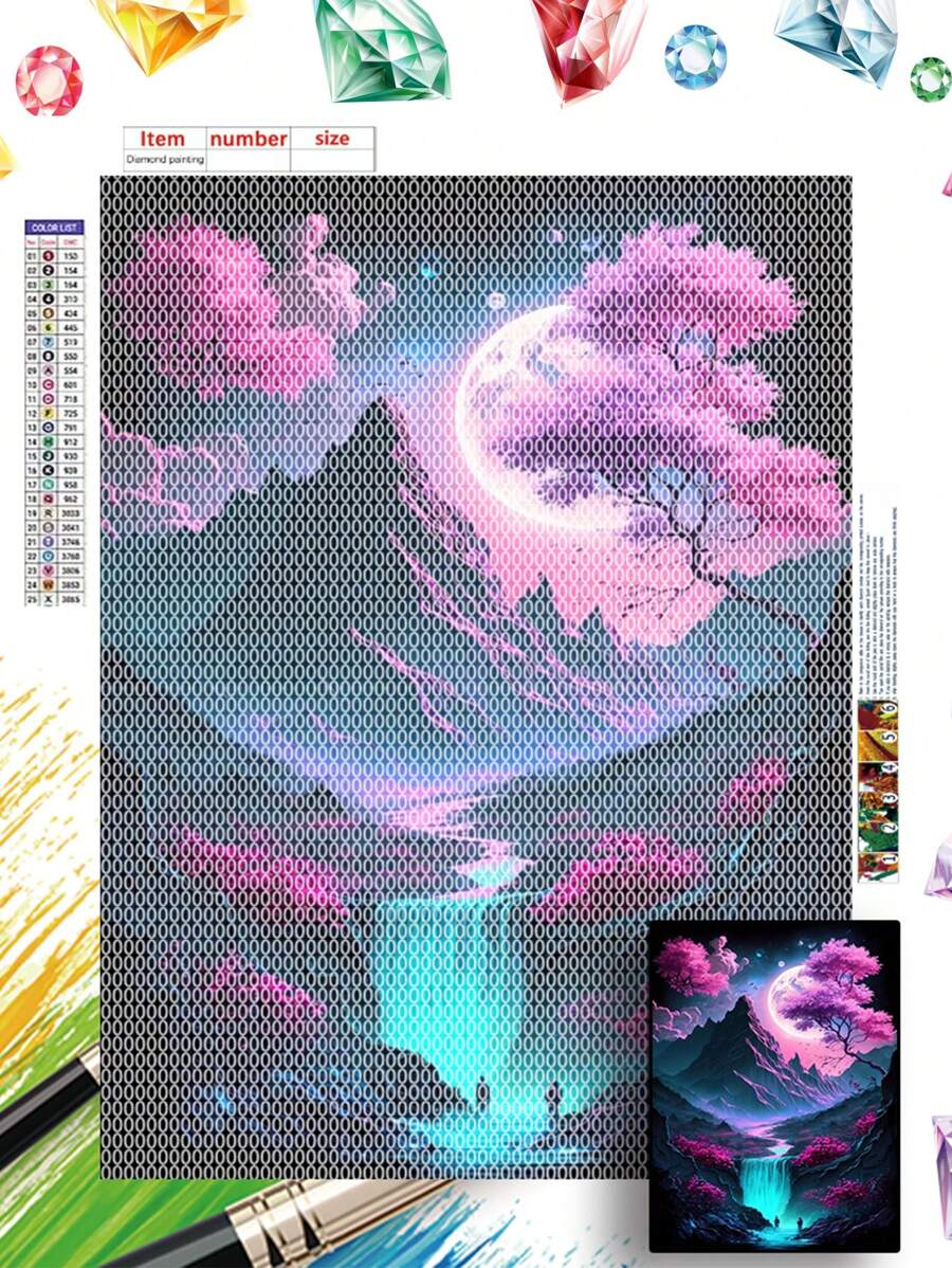 1 set Kit de peinture de diamant avec paysage de fleurs de cerisier, convient aux passionnés de DIY, décoration pour salon, chambre, cuisine, bureau, café, cadeau parfait et décoration - Multicolore - Voir 1