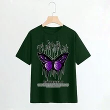 Camisa camiseta t-shirt "Borboleta roxa BUTTERFLY" - Verde Militar - Visão 2