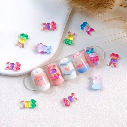 20 pièces Autocollants de lapin multicolores dégradés en résine, DIY pour mariage, scrapbooking, nail art, bijoux, accessoires cheveux, décoration artisanale