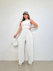 ADD MODA FEMININA EIRELI- 3271, WOMEN'S TAILORED PANTS, HIGH WAIST, PANTALON, ELEGANT, CASUAL, High Waist With Lycra Cotton Polyester Elastane, Premium Black Skinny Women's Pants High Waist With Lycra Elastane Black Jeans Black Twill Pants Pantaloon Pants, High Waist, With Side Pockets, Romantic Fabric, Flare, Women's Skinny Crepe Mesh With Lined Belt High Waist Slim Quality, Women's Pants, Tailoring, Pantyhose, Crepe Pants, Jeans, Jogger, Denim Jacket, Linen, Women's Wide Leg Pantaloon Pants, Monsca Zipper, Women's Jeans High Waist Up To The Navel With Elastane Lycra Women's Clothing, Wide Leg Pants, Duna With Button Trend, Duna Social High Waist Pantaloon Pants With Elastic Loop Zipper And Button, Does Not Contain Lining, Women's High Waist Pantaloon Pants With Pocket Super Fashion, Modal, Social, Elegant, Social, Blogger, Butt Lifter, Fits Super Well, Vibrant Colors, Trend, National Shipping, New Collection 2024 - 白色 - 查看 4