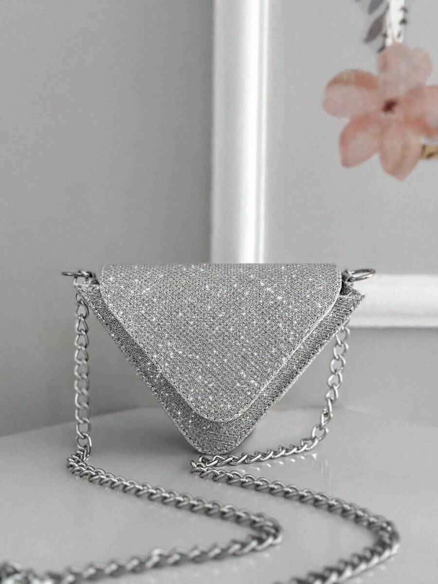 Women's Small Crossbody Bag Party Night Glitter Triangle Geometric - 銀色 - 查看 1