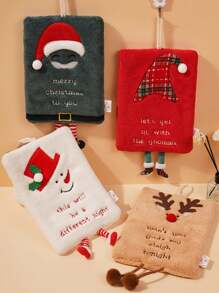 1件/2件/4件圣诞手巾套装，悬挂式加厚珊瑚绒吸水速干洗碗布，卡通手巾，适合全家使用 - 彩色 - 查看 6